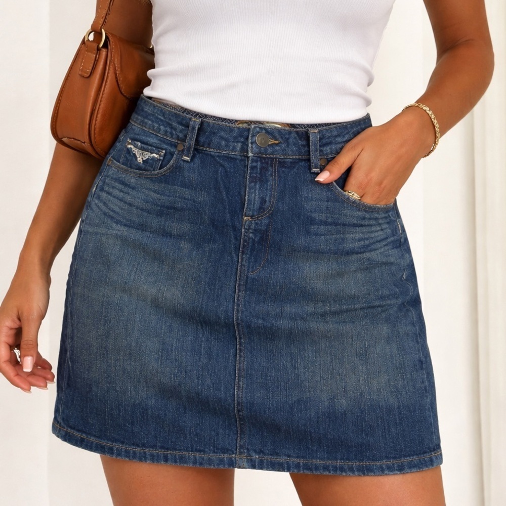PAIGE Denim Embroidered Mini Skirt Boho Western Size 29